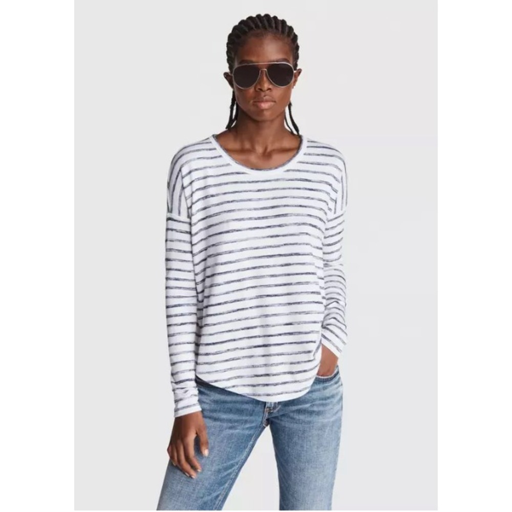 Rag & Bone Knit Striped Long Sleeve Tee Womens M Gray White Drapey Fit
